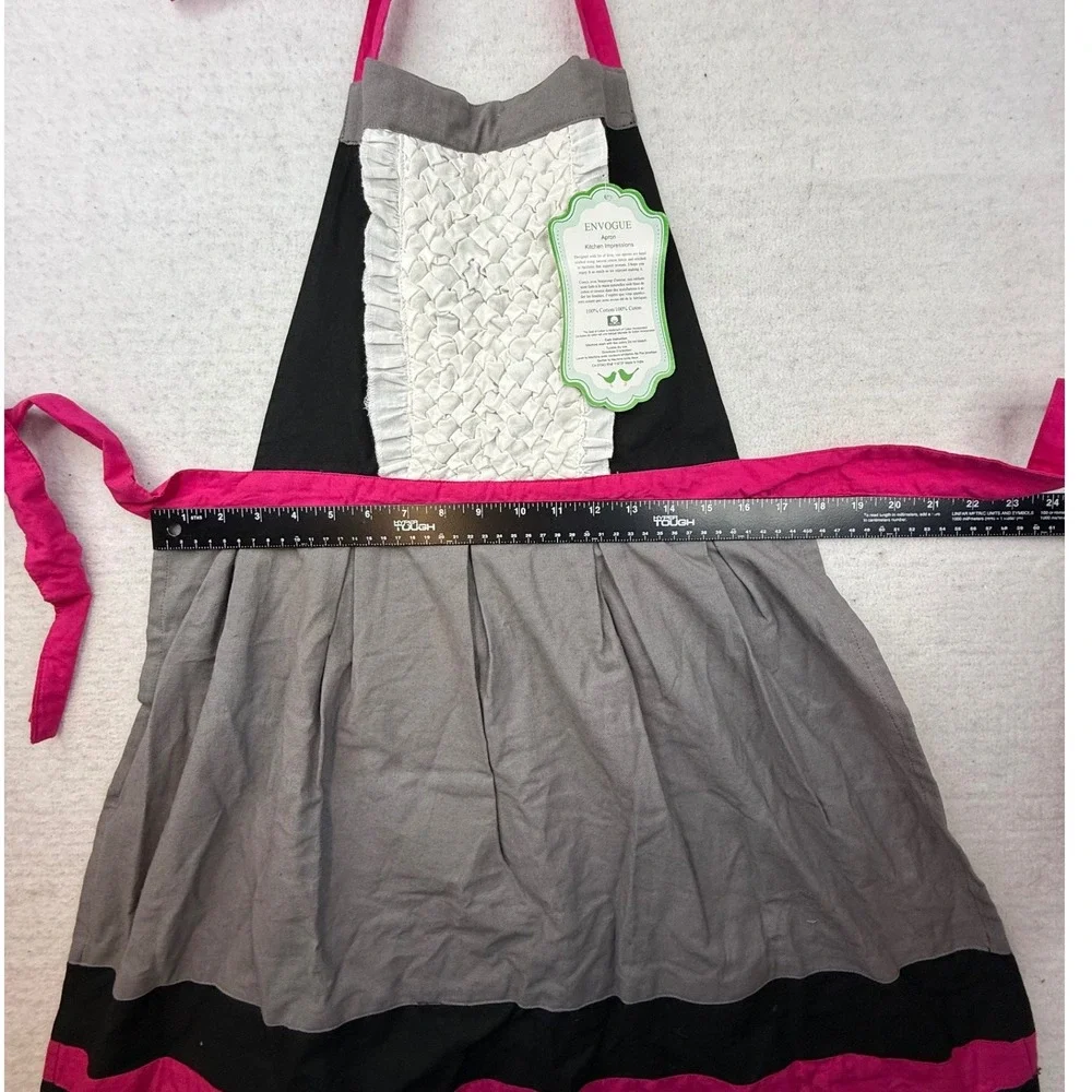 ENVOGUE Apron Cotton Ruffle Smocked Bib Hot Pink OS rockabilly‎ Barbie feminine
